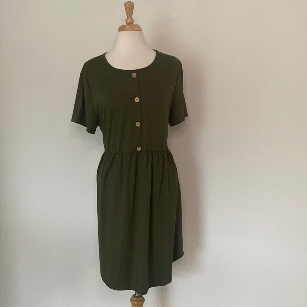 SHEIN Olive Green Faux Button-Front Dress 4X